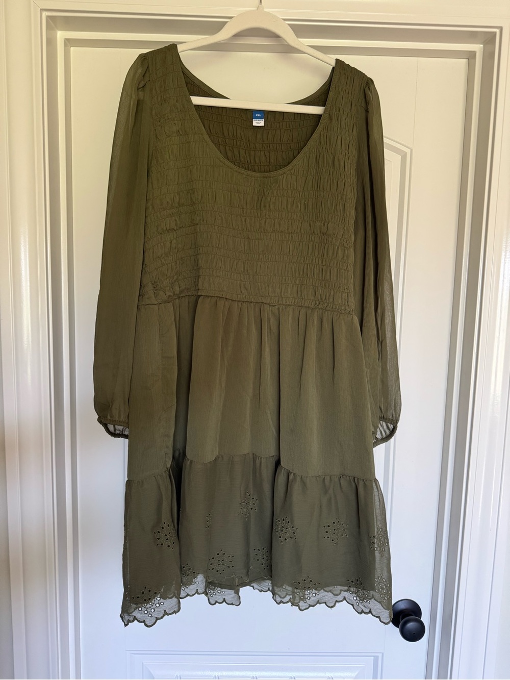 Old Navy Olive Tiered Long-Sleeve Smocked Dress